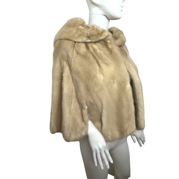 Women’s Mink Cape Vtg 1980s Blond S Shawl Collar Hook Closure Elbow Slits - Picture 6 of 17